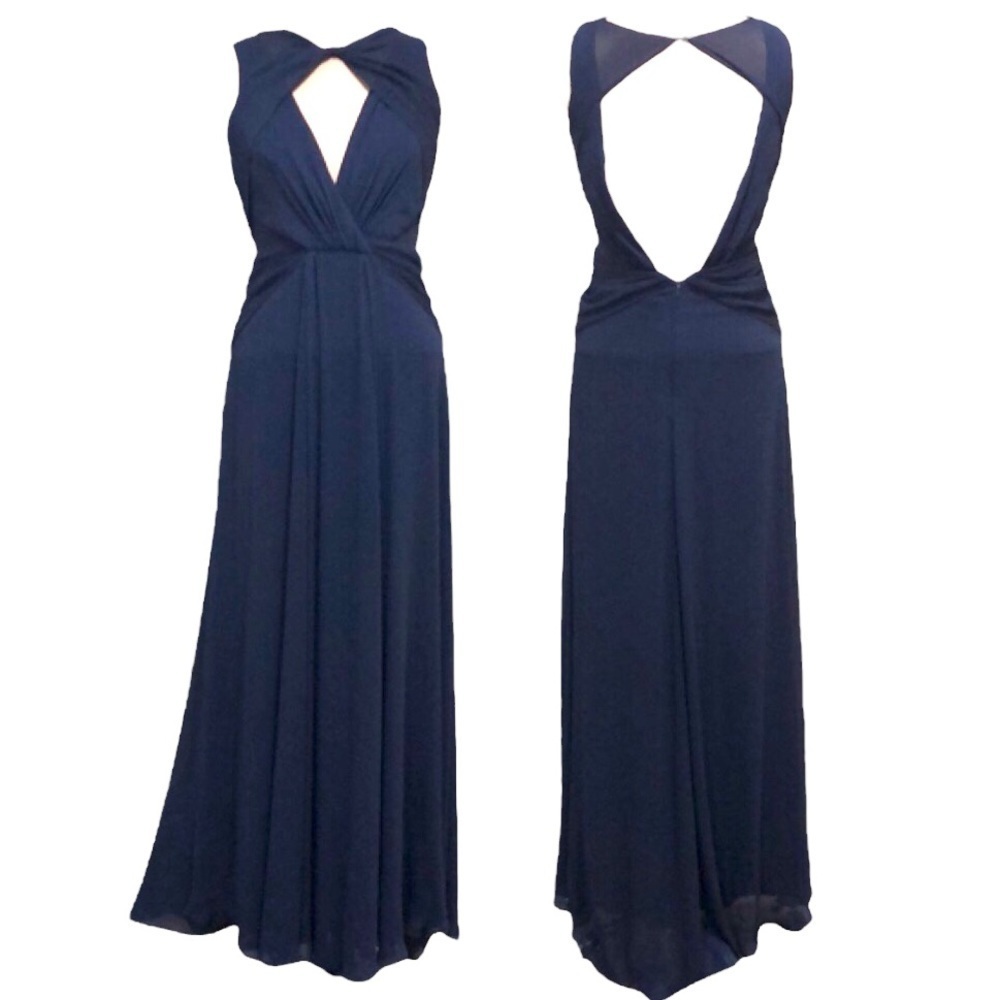Badgley Mischka Petunia Dress Size 12 Blue Twist Cut Out Open Back Gown